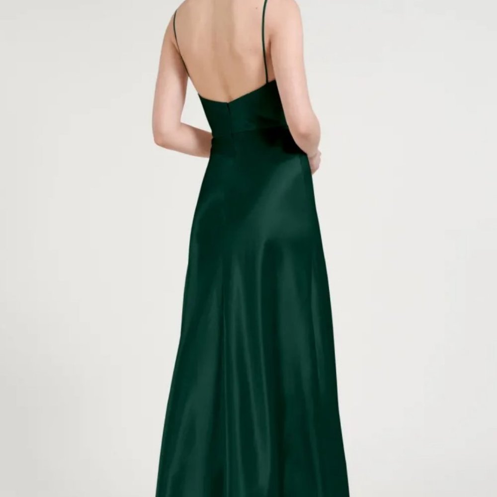 Jenny Yoo Dina Emerald V Neck Satin Crepe Dress - Picture 3 of 5
